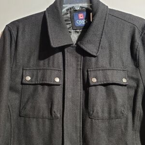 Chaps coat mens poly recycle wool blend black zip front snap close patch pockets